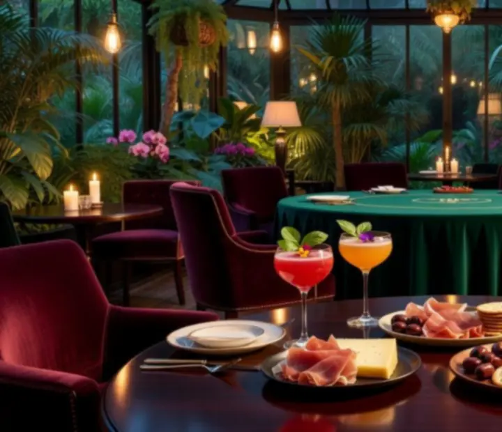 Wieczorne zestawy degustacyjne serwowane podczas casino lounge w szklarni Sekretny Ogród